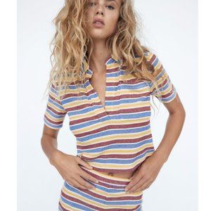 NWT Zara Ribbed Striped Collared Polo Shirt